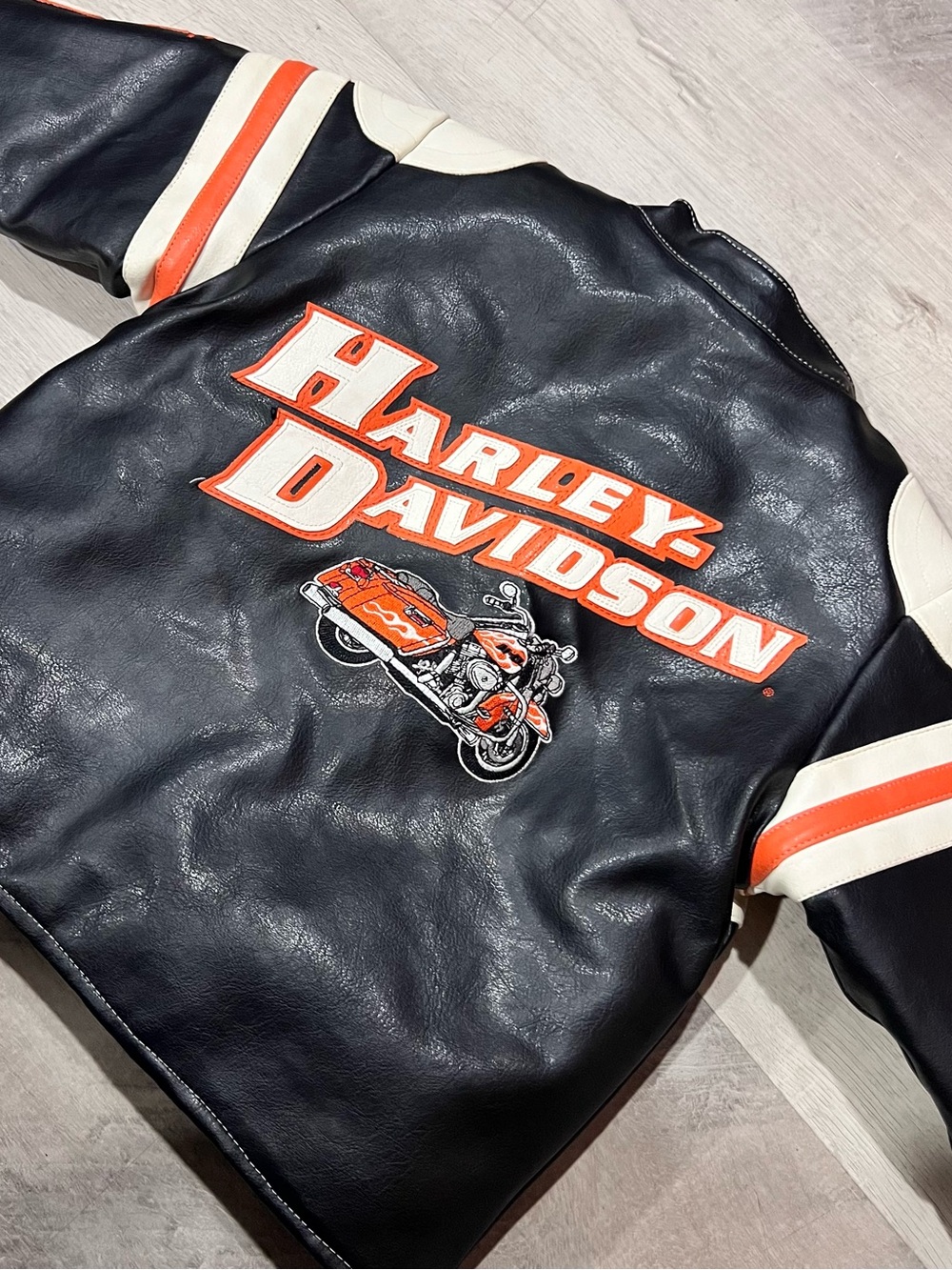 Kids Harley-Davidson Black Leather Jacket with Orange & Cream Accents